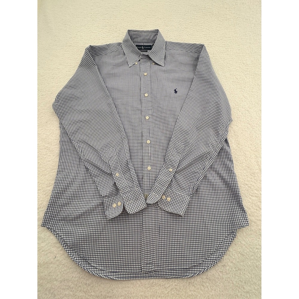 Ralph Lauren Mens Classic Fit Gingham Button Down Shirt Blue White 15.5 32/33